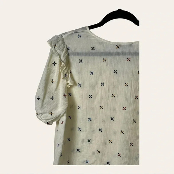 0458W. MADEWELL SHORT SLEEVE BLOUSE WITH EMBROIDERY‎ CREAM IN COLOR RUFFLES - Picture 8 of 10